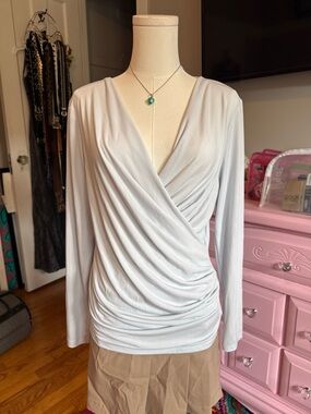 Draped Surplice Long-Sleeve Top - Light Blue